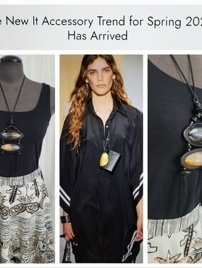 Black Statement Tassel Pendant Necklace with Amber Resin Accents